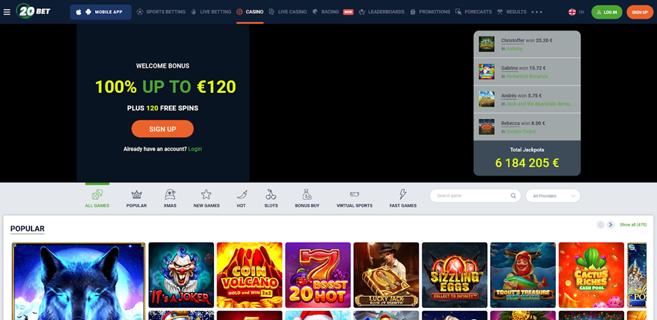 screenshot 20Bet Casino
