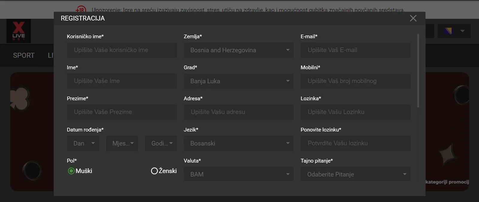 Xlivebet bonus dobrodošlice