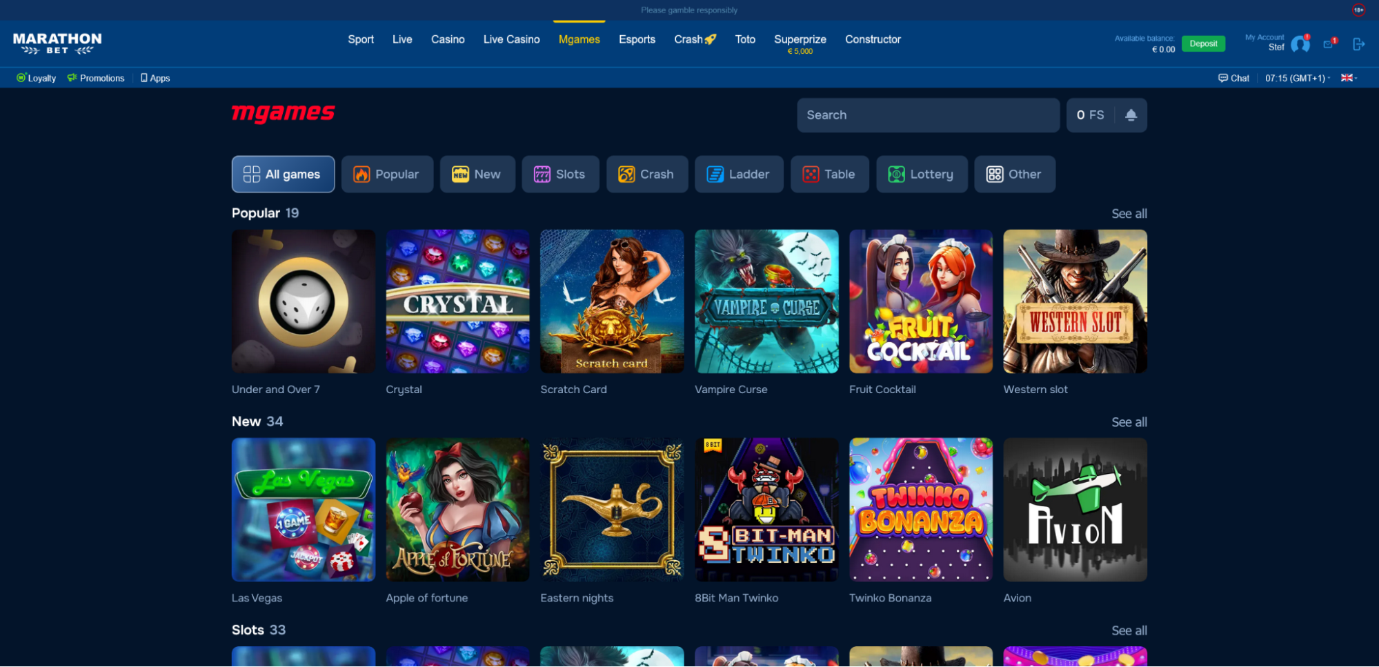 screenshot Marathonbet Casino