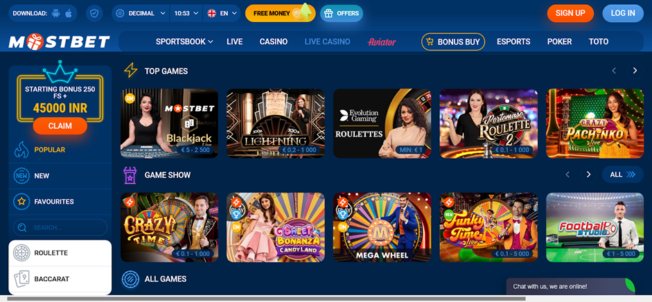 screenshot Mostbet Casino