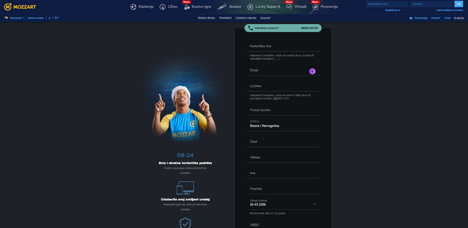 screenshot Mozzart Casino