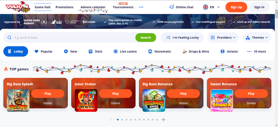 screenshot Vulkan Vegas Casino