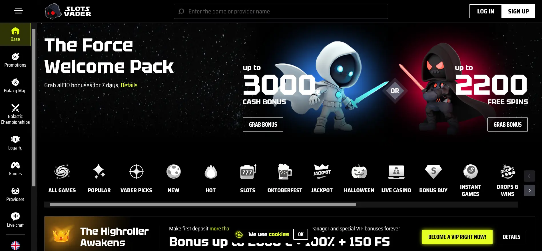 screenshot SlotsVader Casino